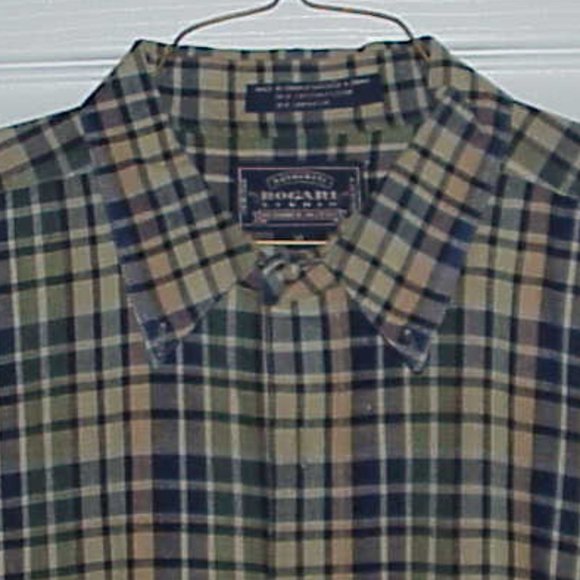 BOGARI, XL, MEN'S, TAN & BLUE, PRE-OWNED, LAUNDERED, GENTLY WORN, S.S. SHIRT - Picture 2 of 2